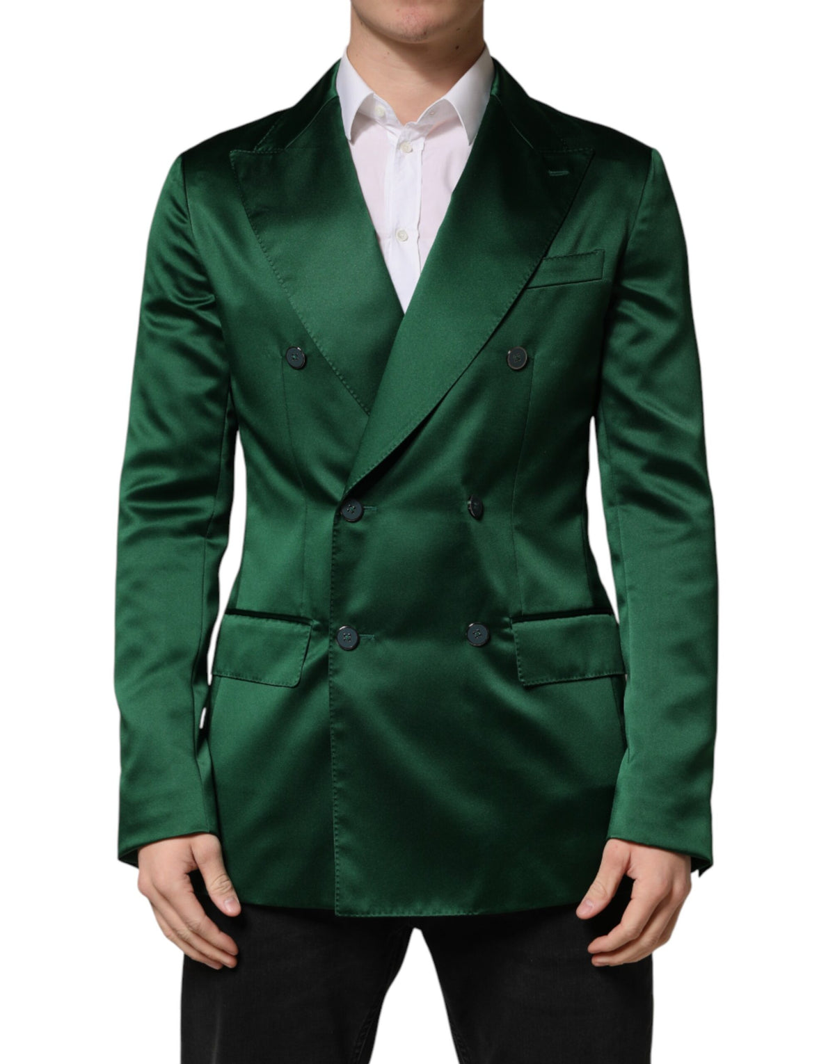 Green Satin Double Breasted Jacket Blazer