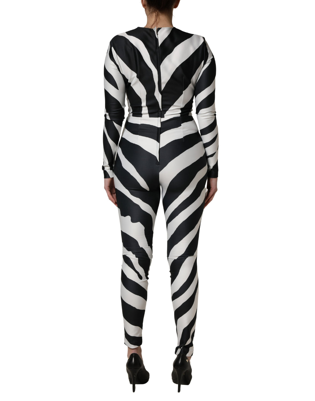 Black White Polyester Zebra Pattern Jumpsuit