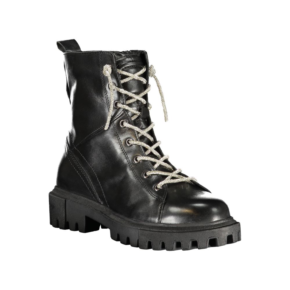 Black Leather Women Ankle Boot