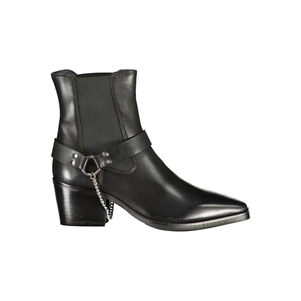 Black Leather Women Ankle Boot
