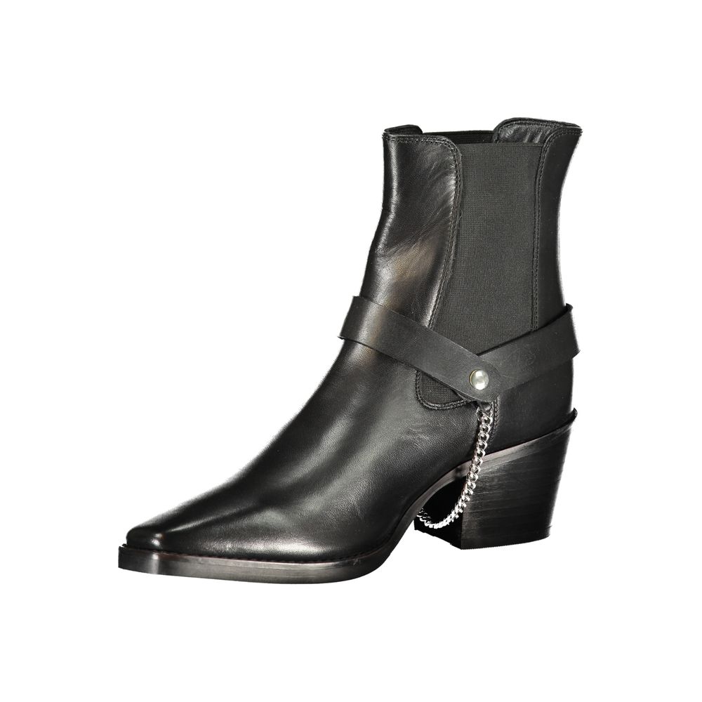 Black Leather Women Ankle Boot