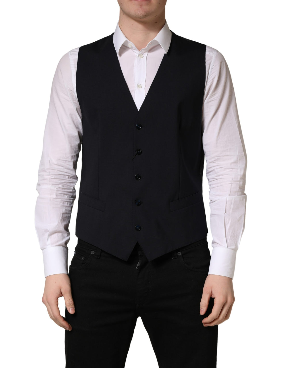 Black Wool Single Breasted Waistcoat Vest