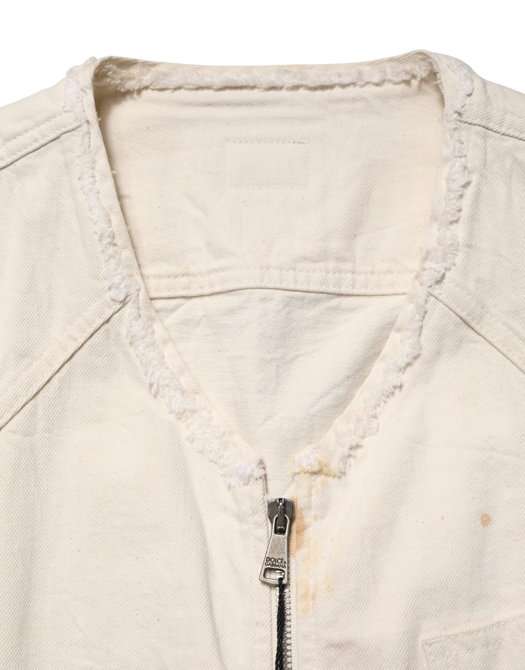 Off White Cotton FullZip Denim Blouson Jacket
