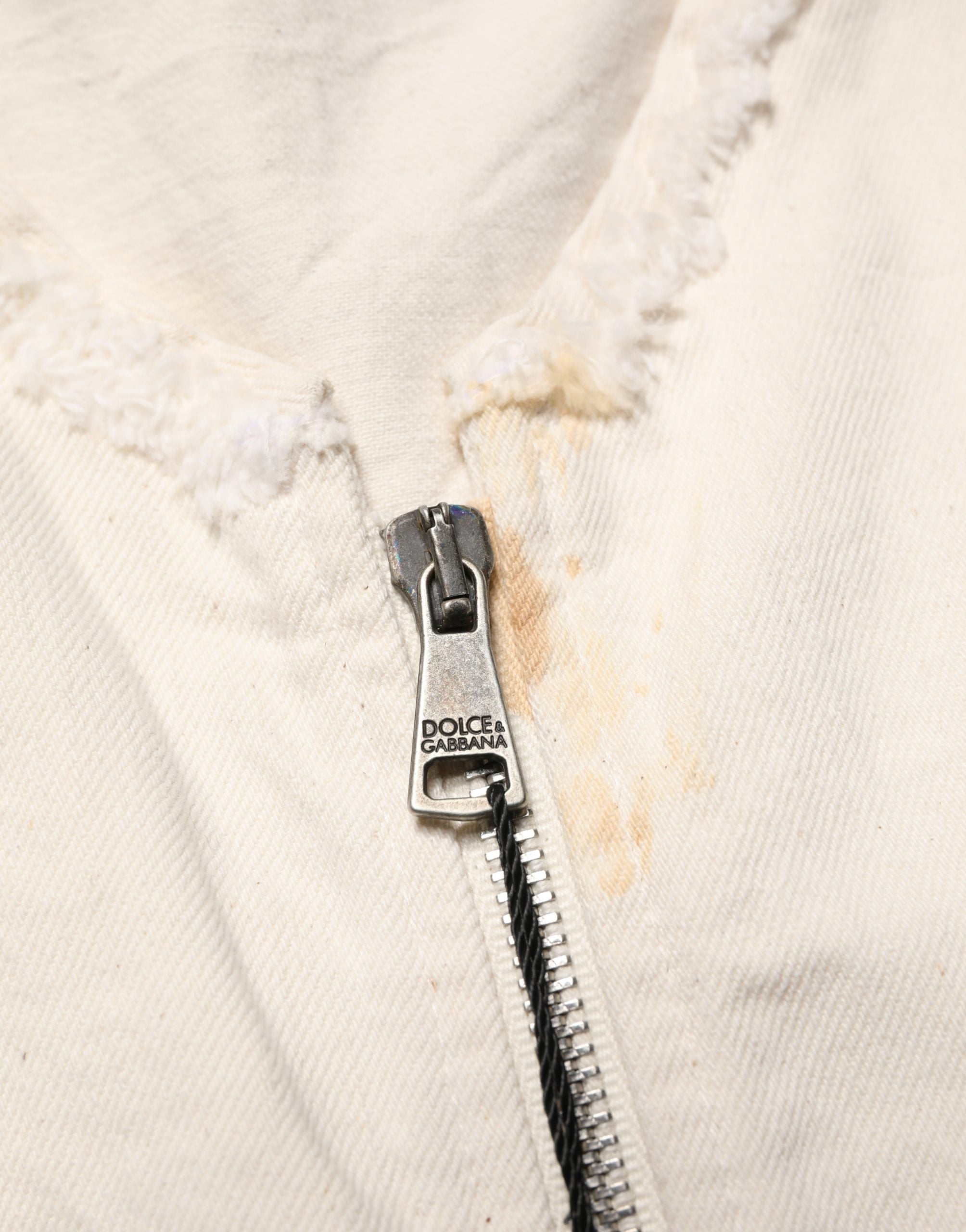 Off White Cotton FullZip Denim Blouson Jacket
