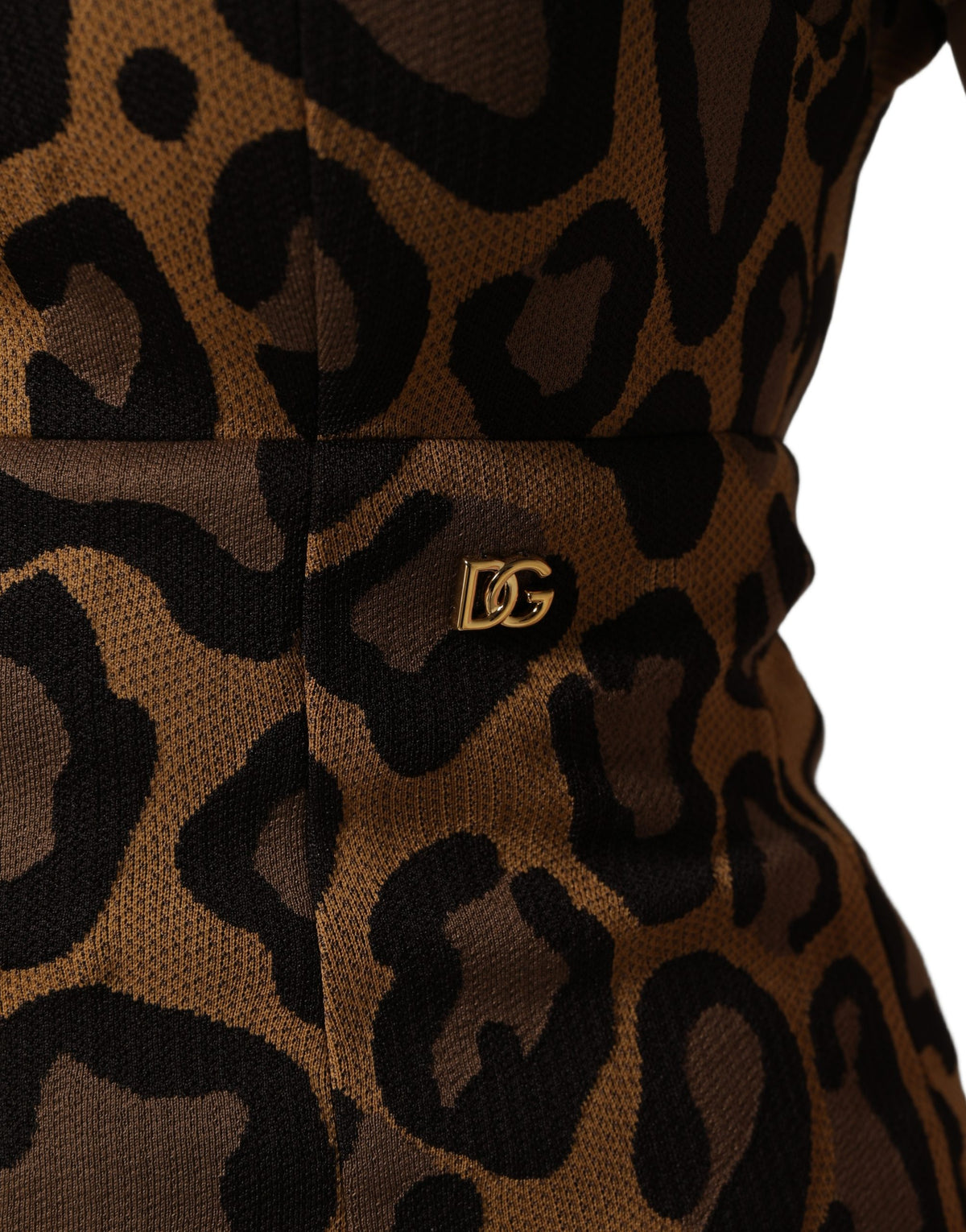Brown Leopard Jacquard Knee Length Dress