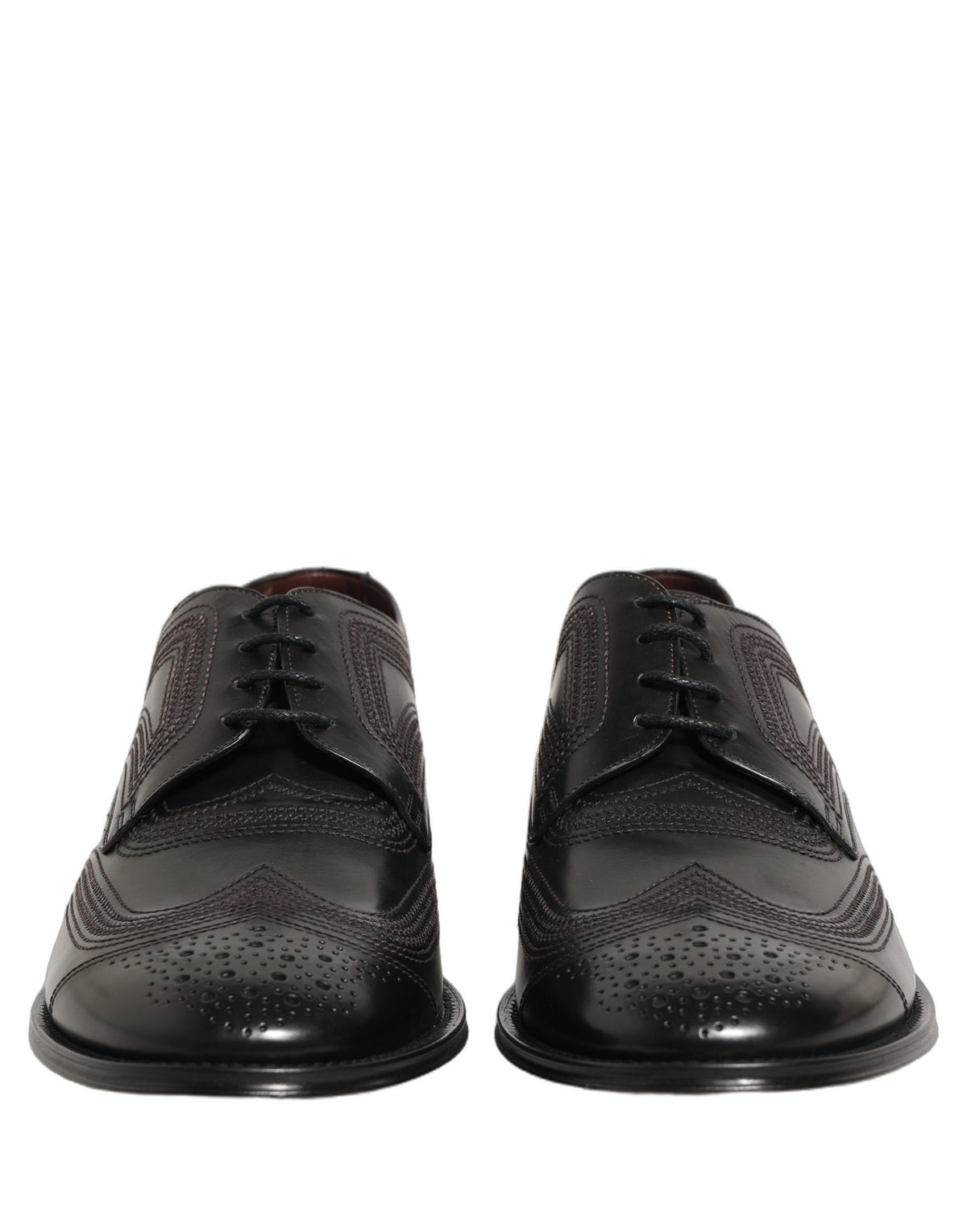Black Embroidered Leather Derby Dress Shoes