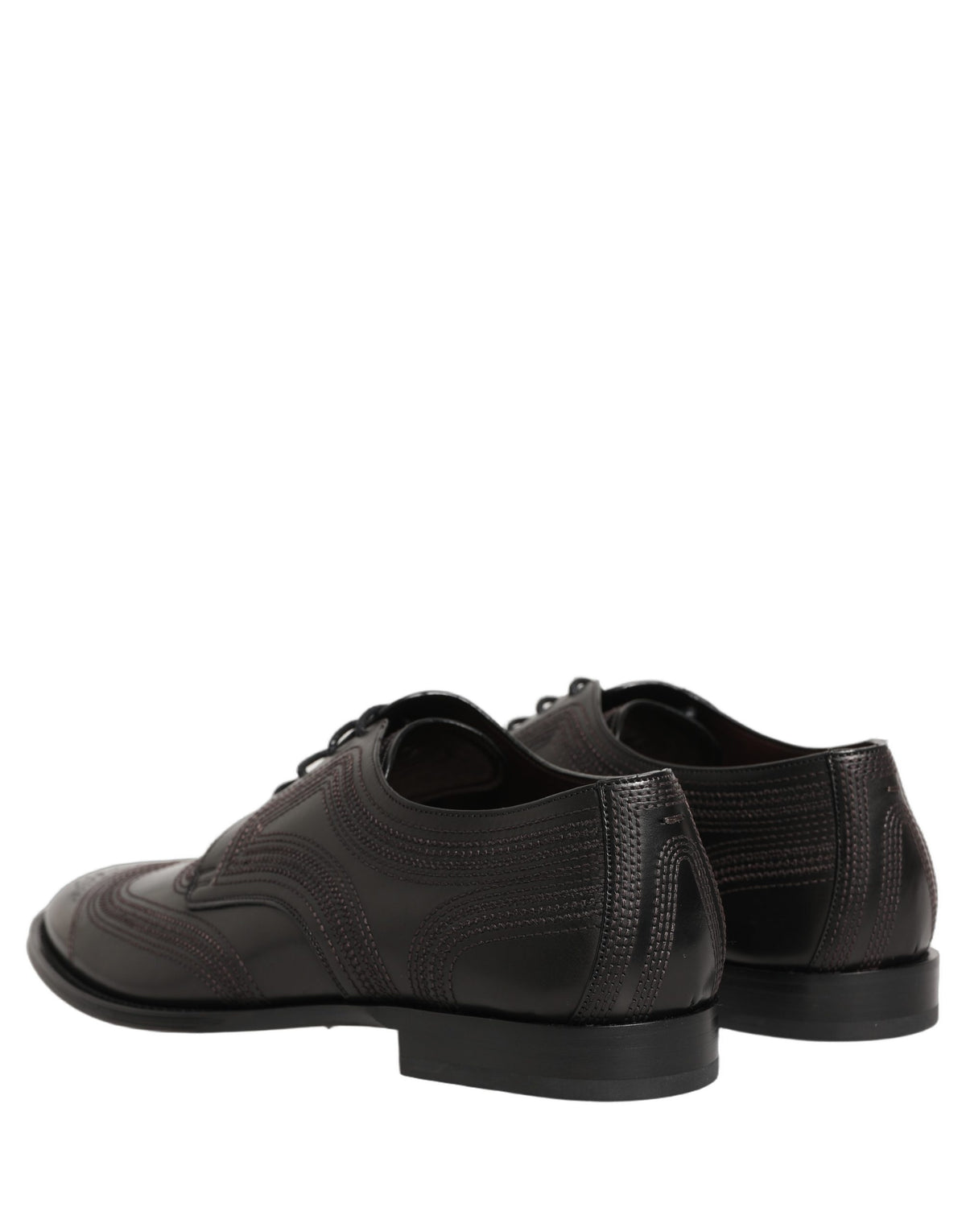 Black Embroidered Leather Derby Dress Shoes