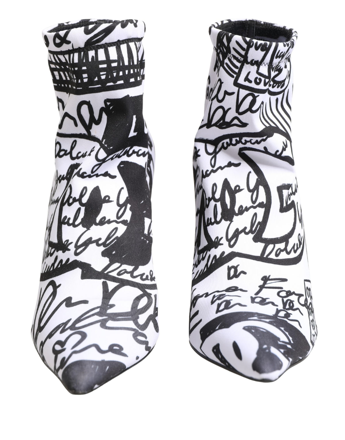 White Graffiti Stretch Ankle Boots Shoes