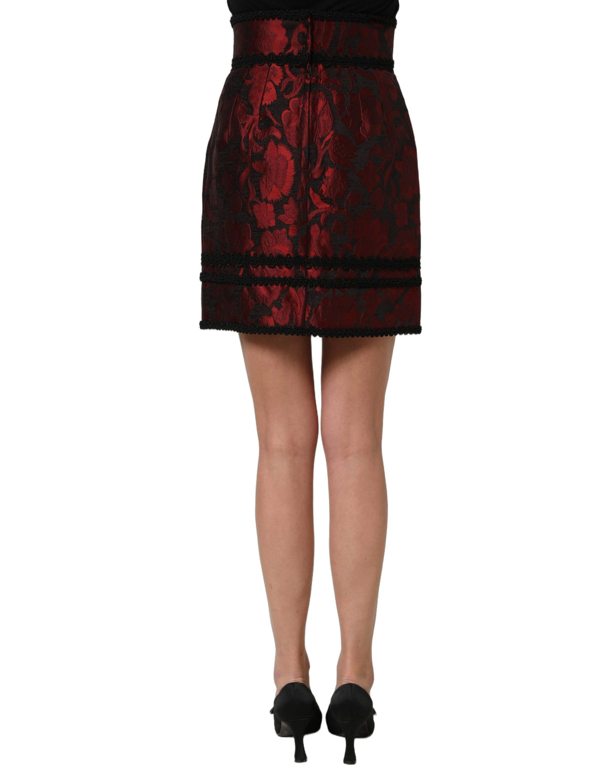 Red Black Floral Lace Jacquard Mini Skirt