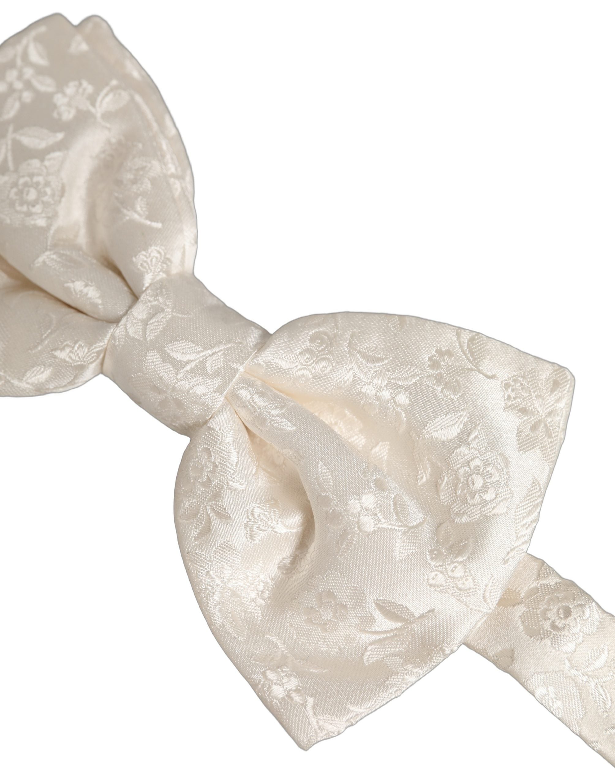 Men White Floral Silk Adjustable Neck Papillon BowTie