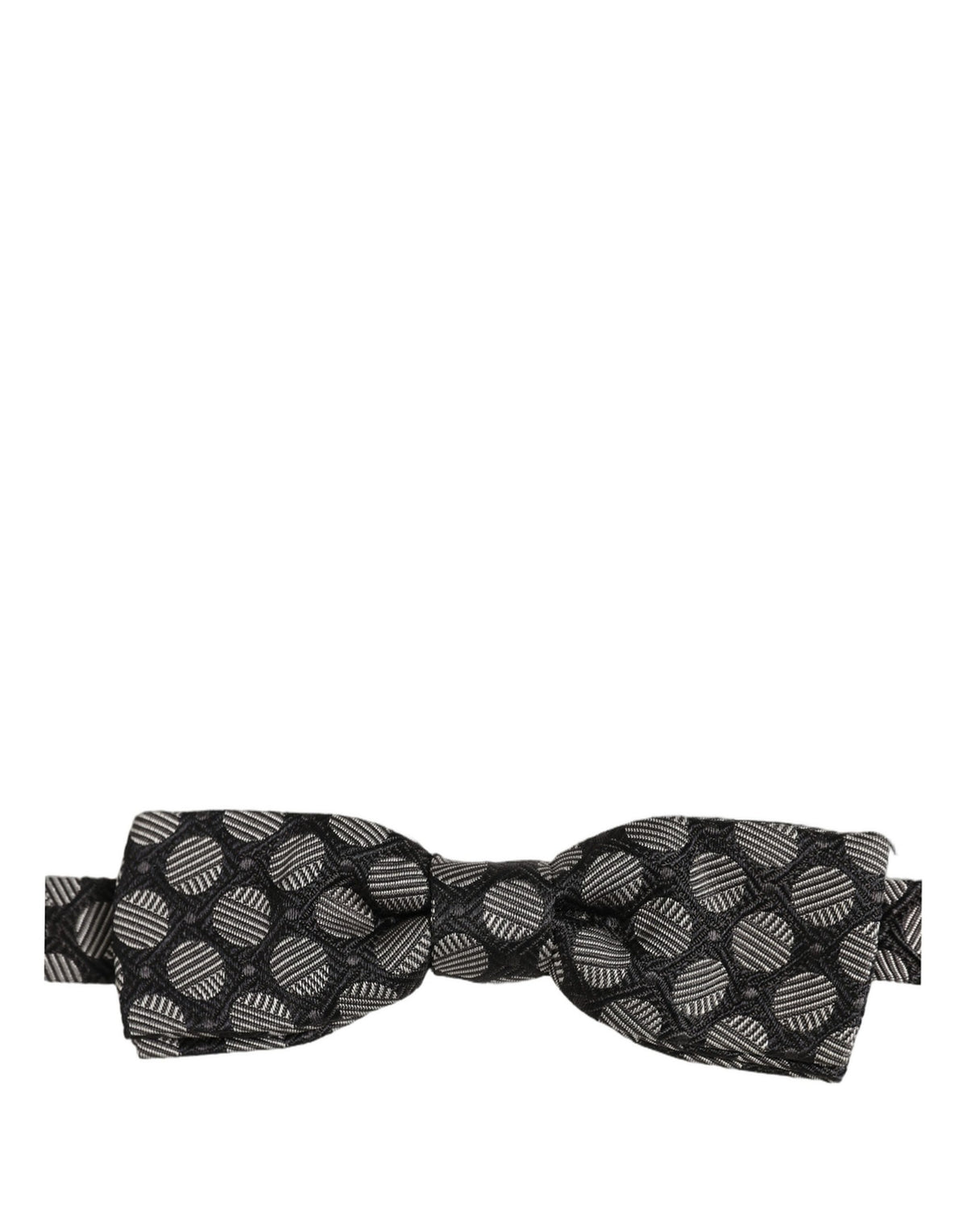 Dark Gray White Geometric Silk Adjustable Neck Papillon Bow Tie