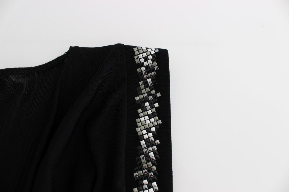 Black Embellished Jersey Mini Sheath Short Dress