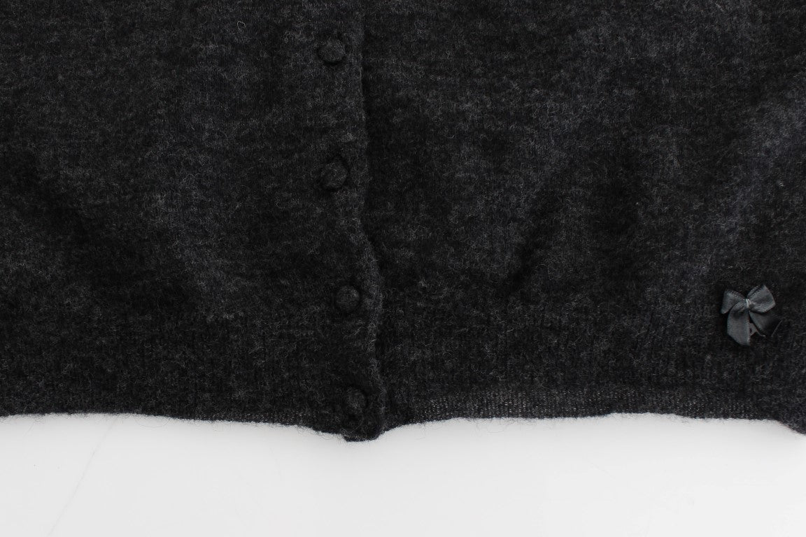 Gray Knit Wool Cardigan Sweater