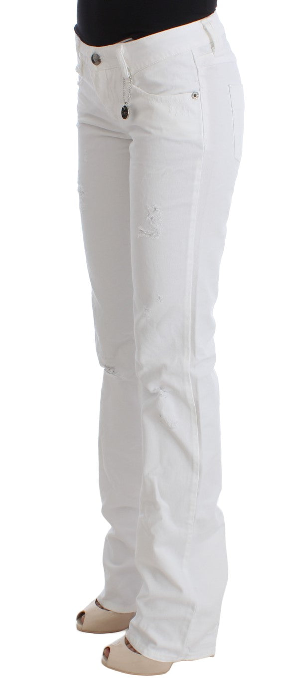 White Cotton Slim Fit Denim Bootcut Jeans