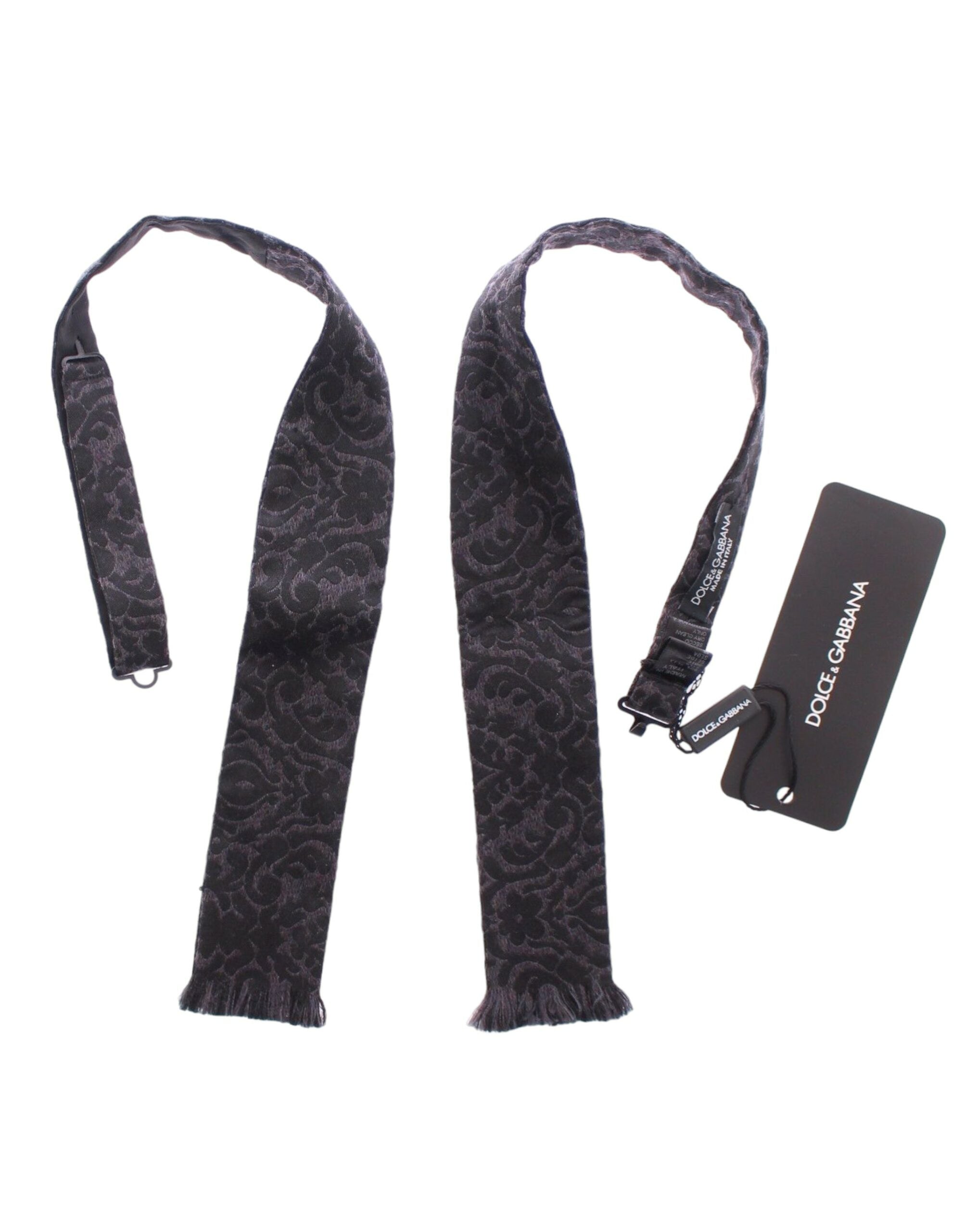 Dark Gray Wool Silk Brand Baroque Paisley Bow Tie Men