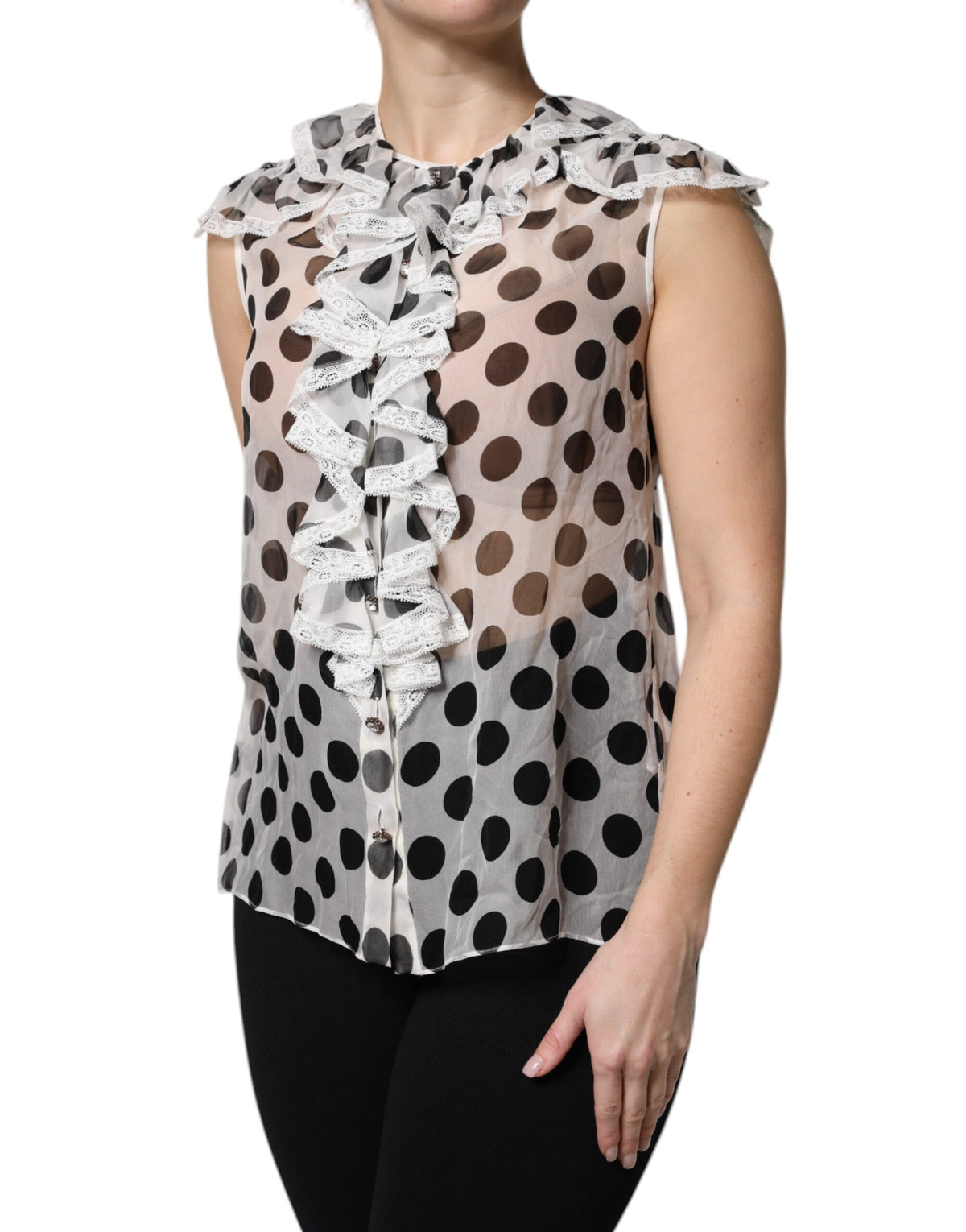 White Black Polka Dot Cotton Sleeveless Top