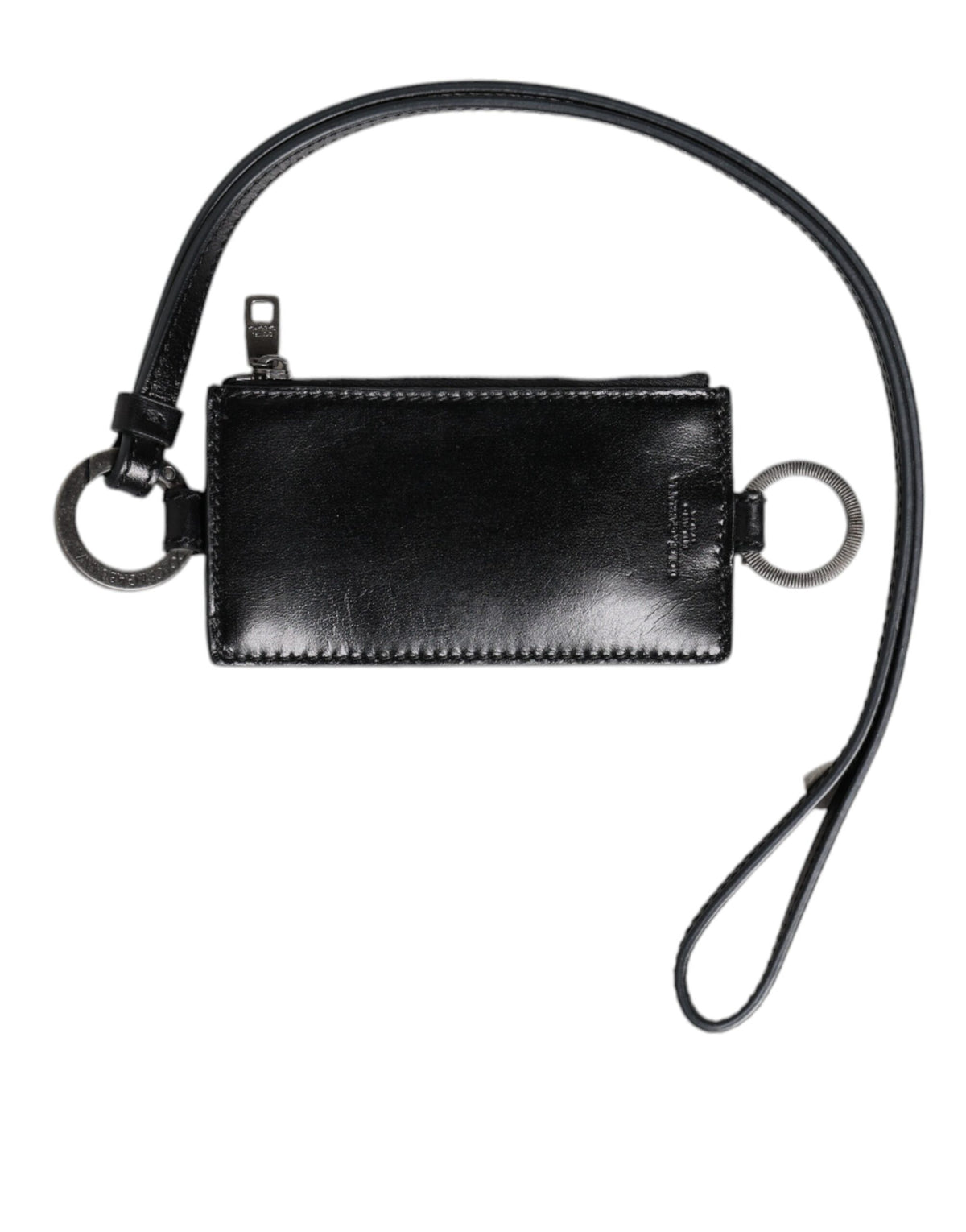 Black Leather Logo Embossed Lanyard Card Holder Wallet