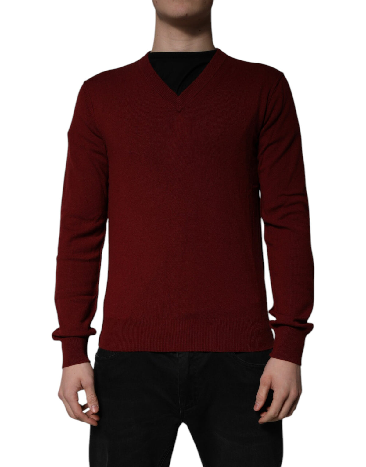 Maroon Cashmere V-neck Men Pullover Sweater