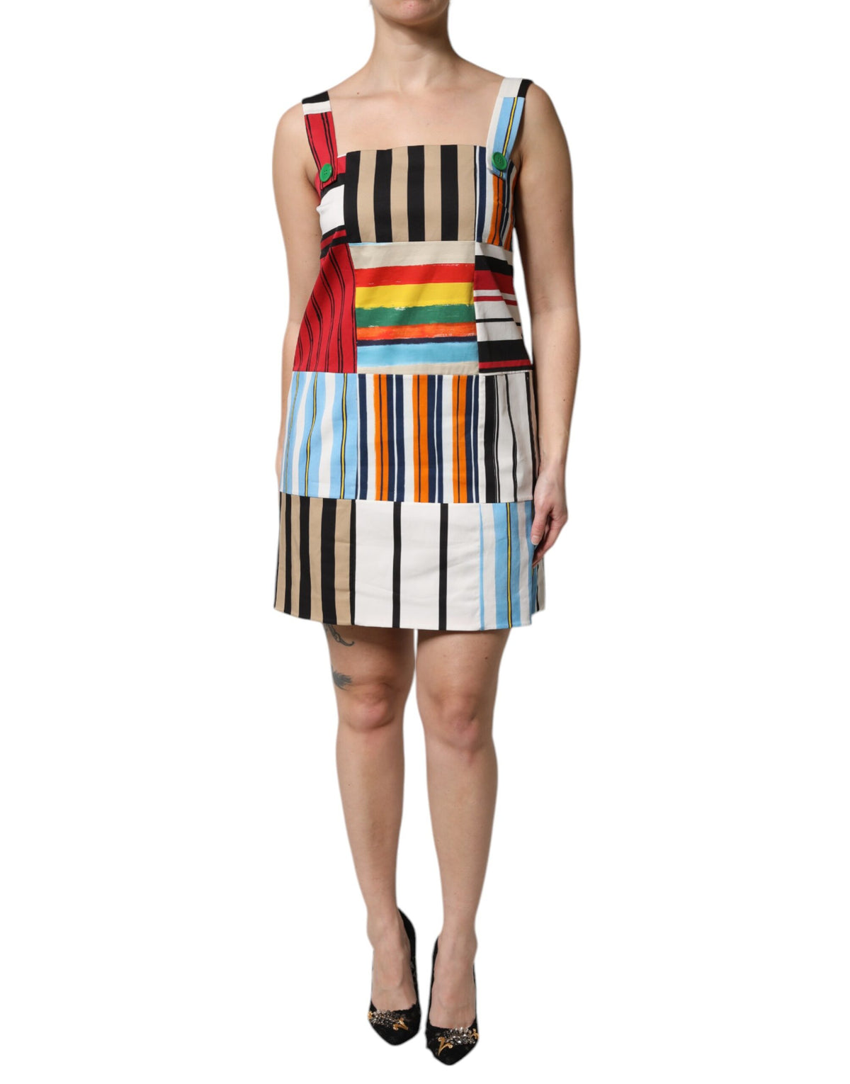 Multicolor Cotton Stripe Sleeveless Dress