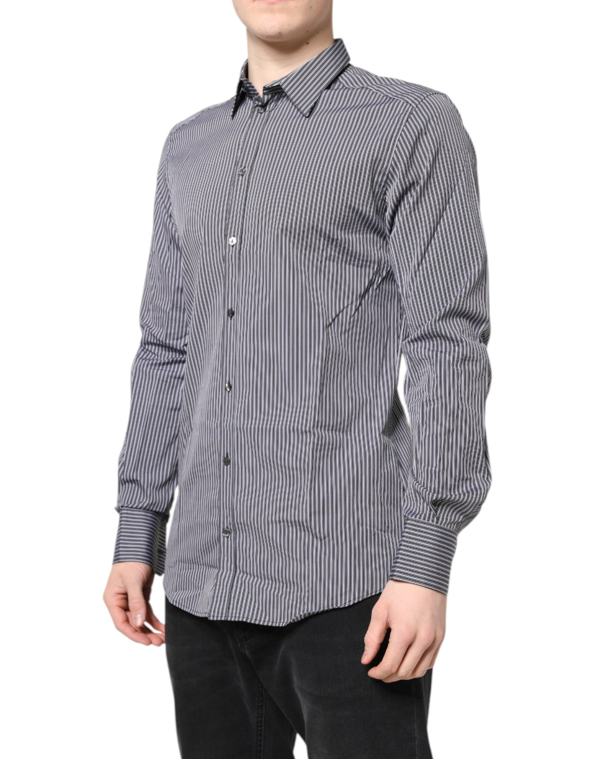 Black White Striped GOLD Formal Dress Shirt