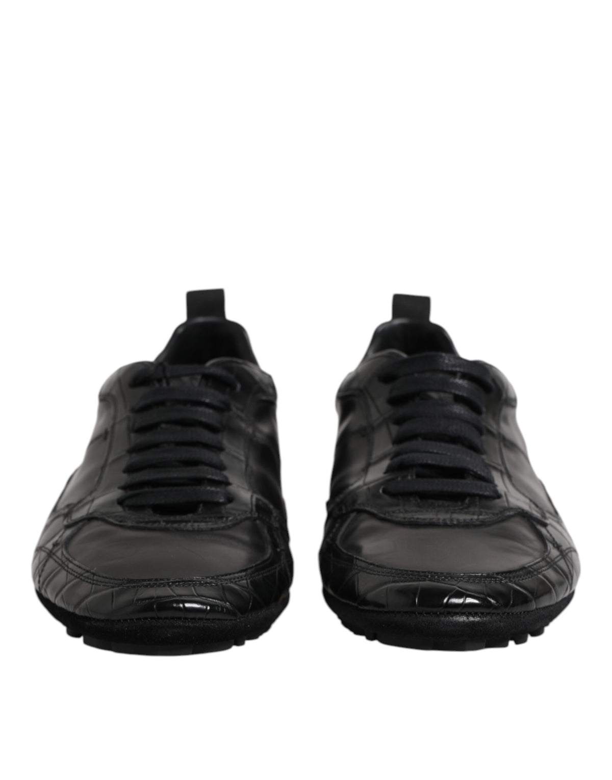 Black Exotic Leather Low Top Sneakers Shoes