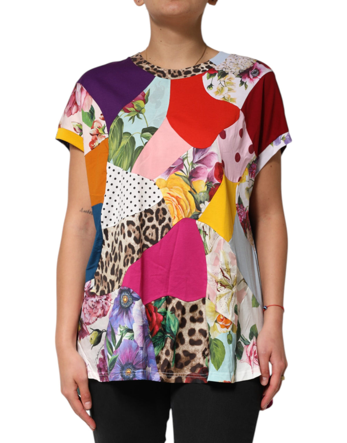 Multicolor Patchwork Cotton Silk Blouse Top