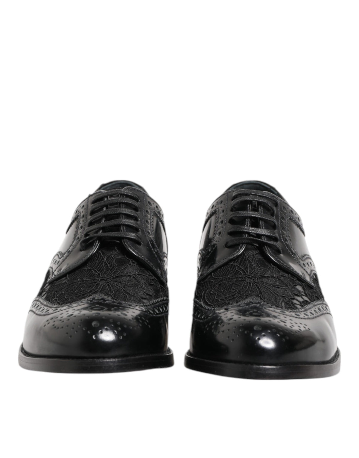 Black Leather Floral Lace Dress Formal Shoes