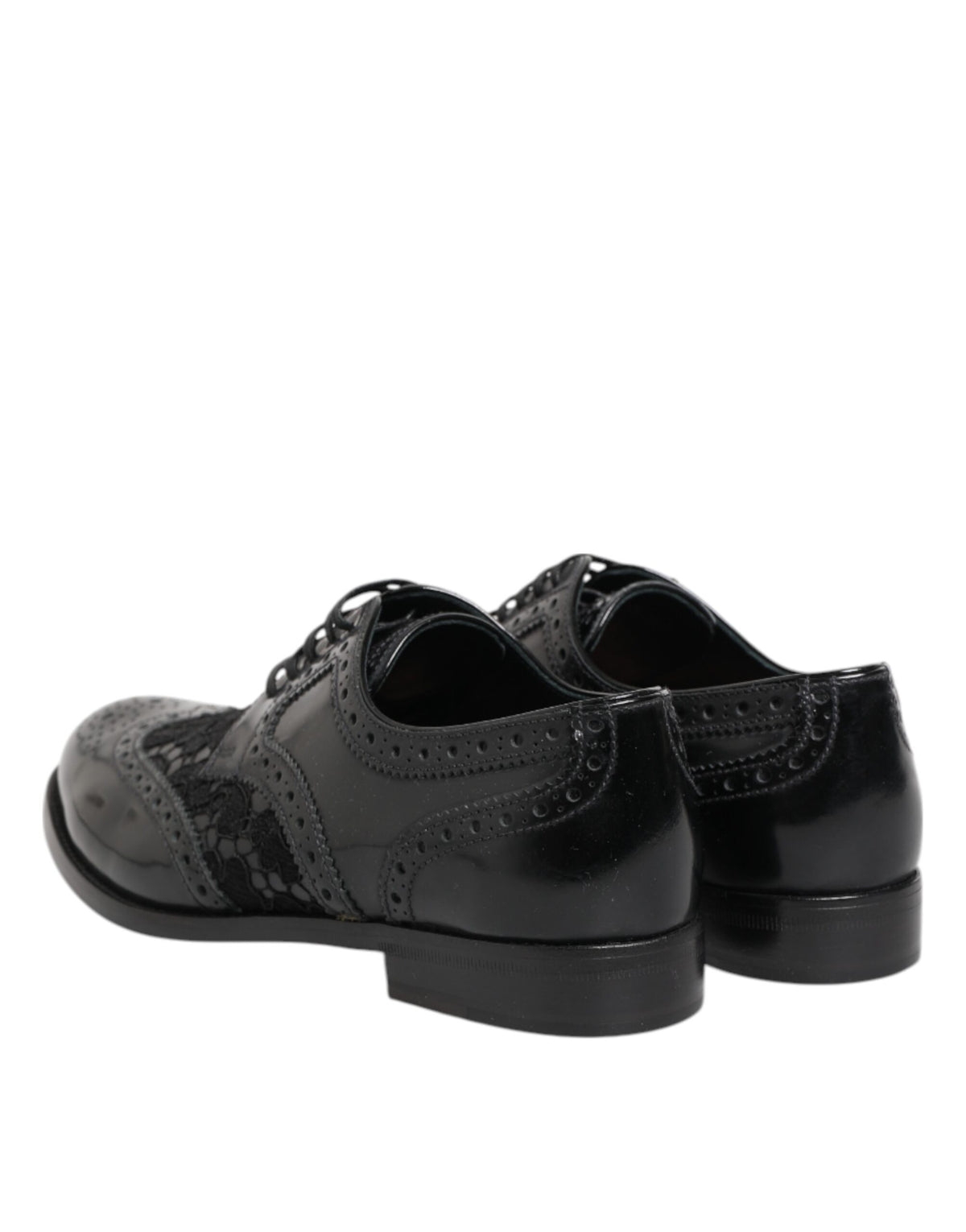 Black Leather Floral Lace Dress Formal Shoes