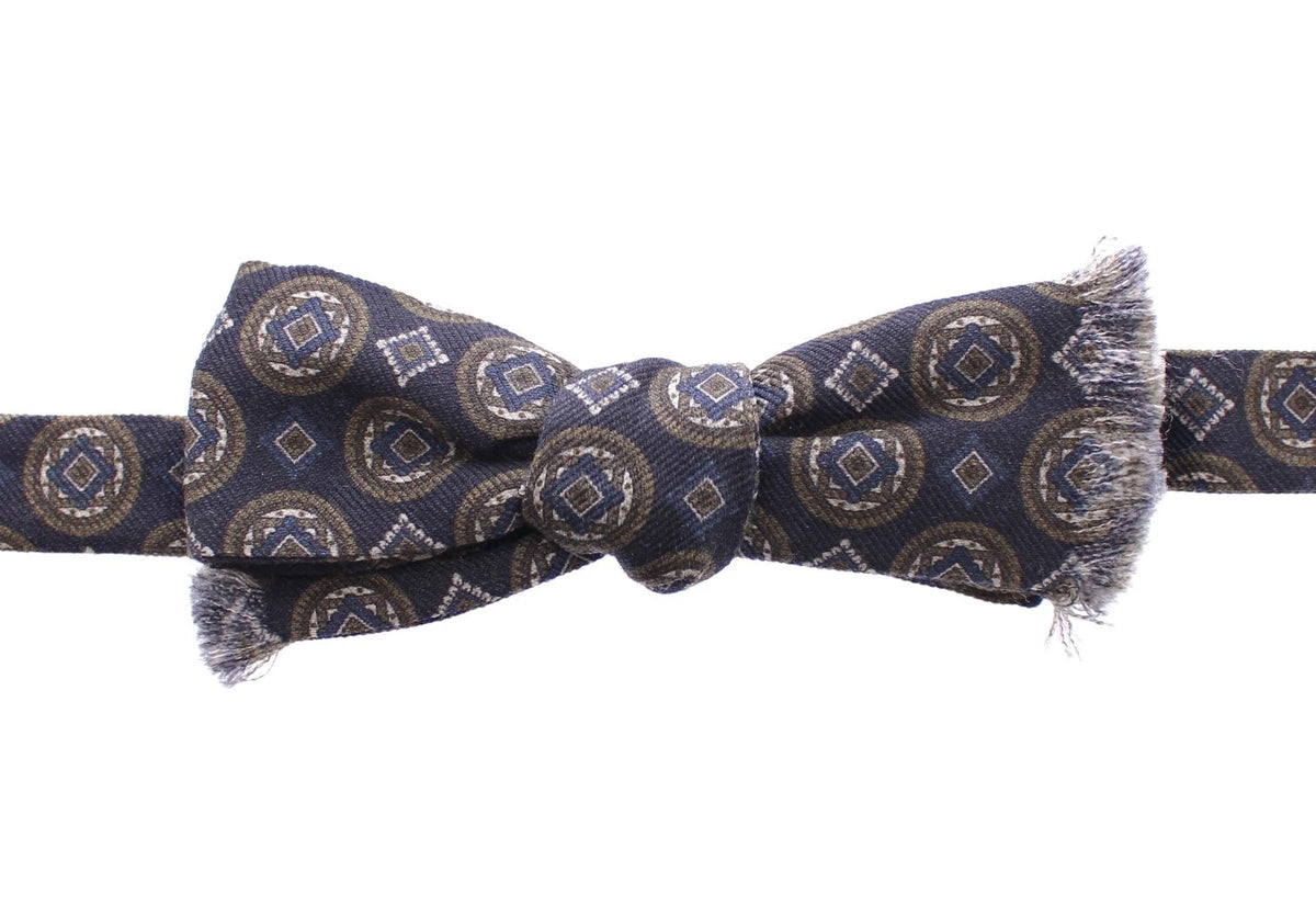 Blue Silk Baroque Fantasi Tied Bow Tie Papillon
