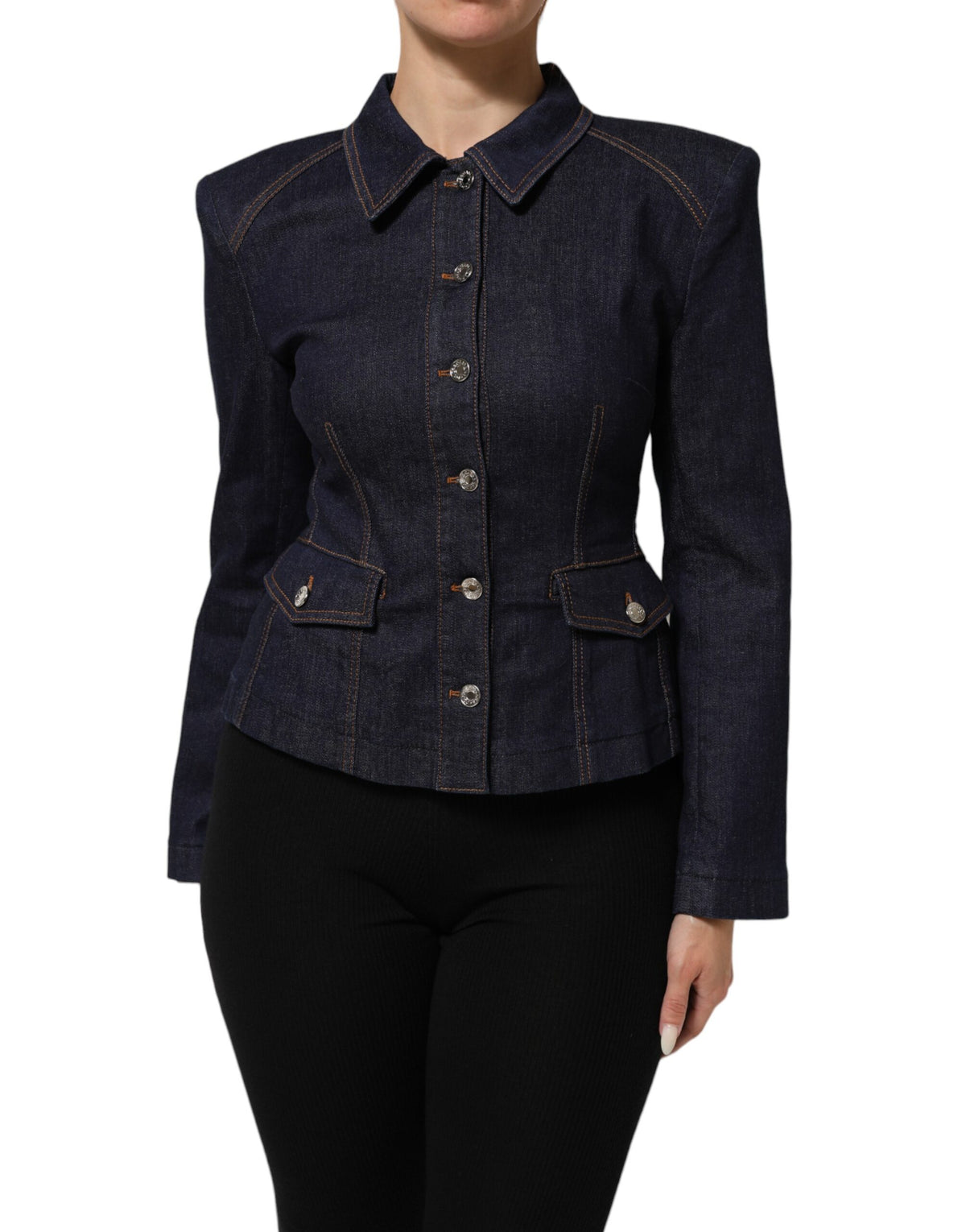 Dark Blue Cotton Collared Denim Coat Jacket