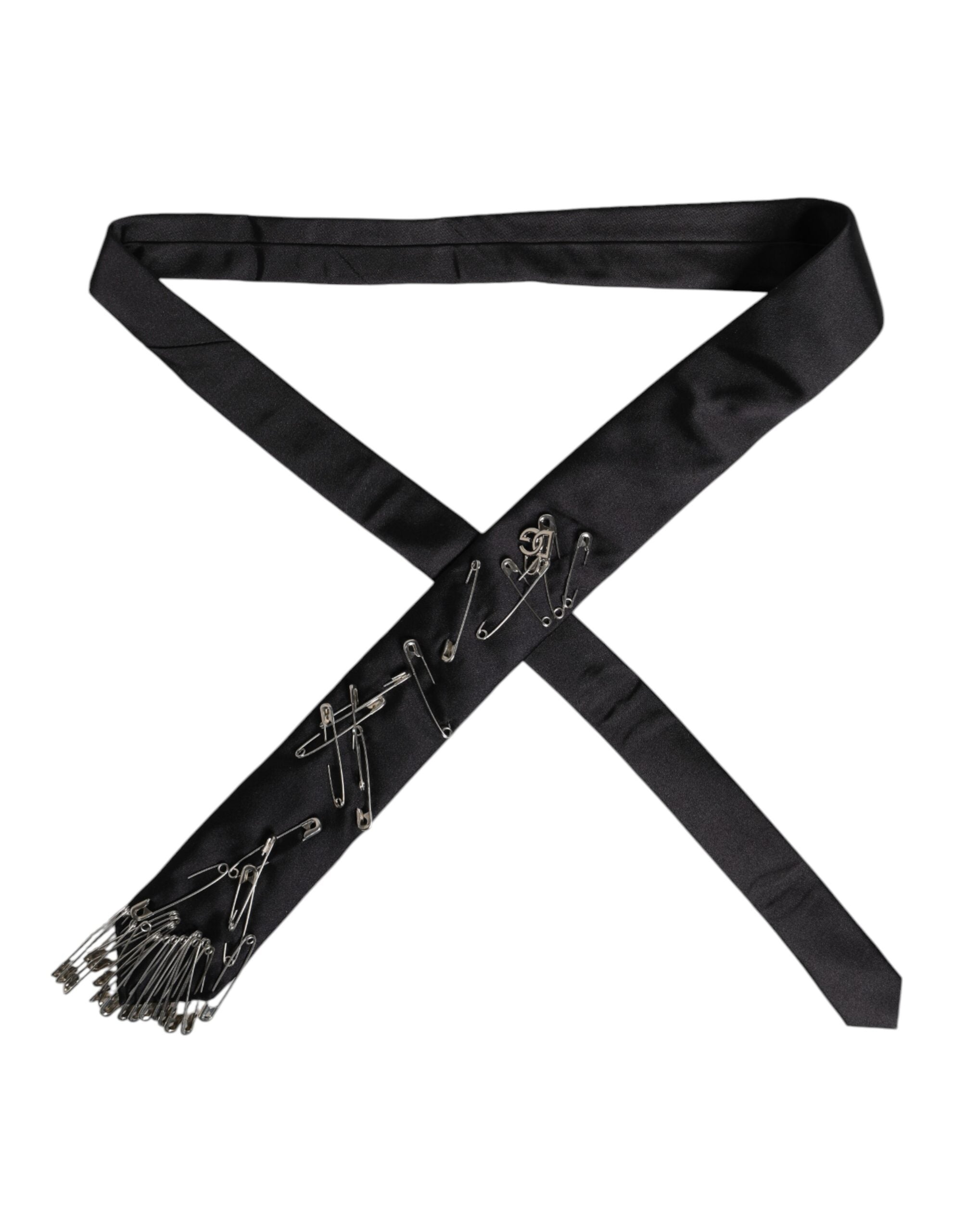 Black Safety Pins Silk Adjustable Necktie Accessory Tie