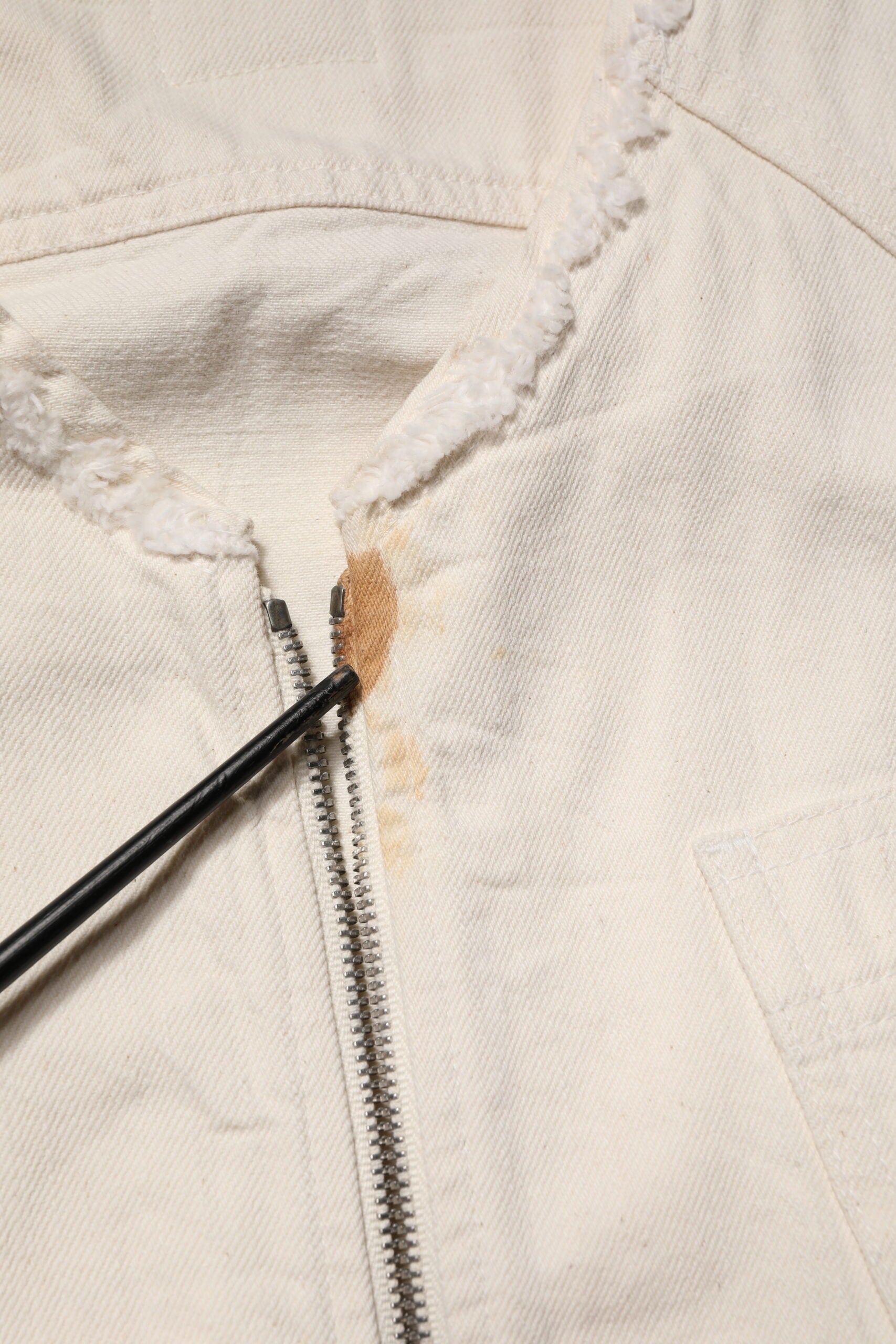 Off White Cotton Full Zip Denim Men Blouson Jacket