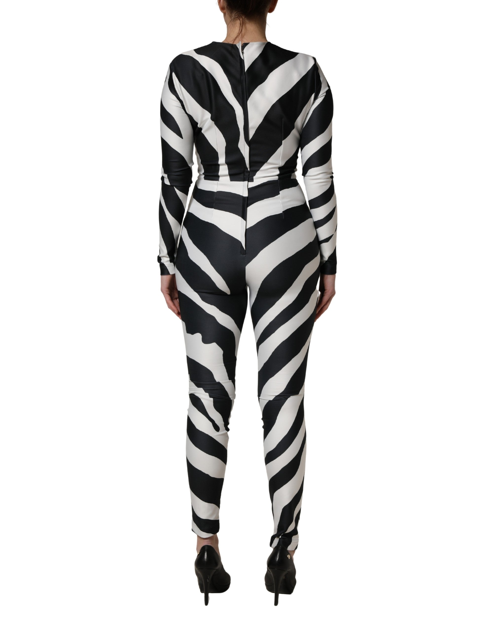 Black White Polyester Zebra Pattern Jumpsuit