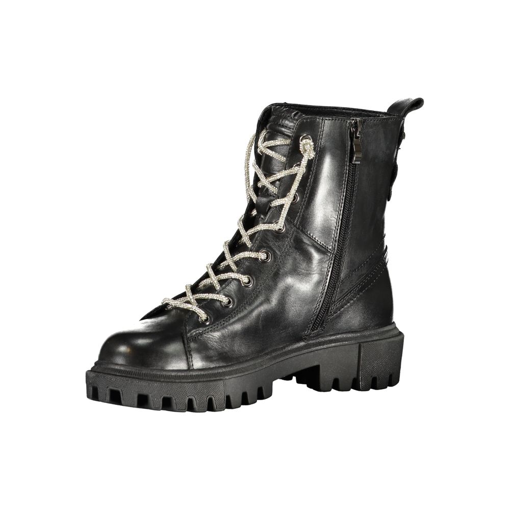 Black Leather Women Ankle Boot