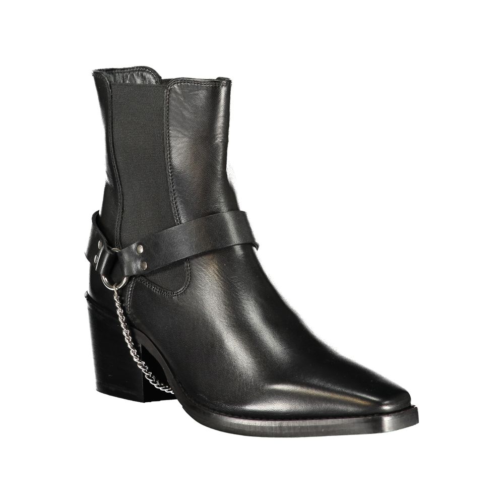 Black Leather Women Ankle Boot