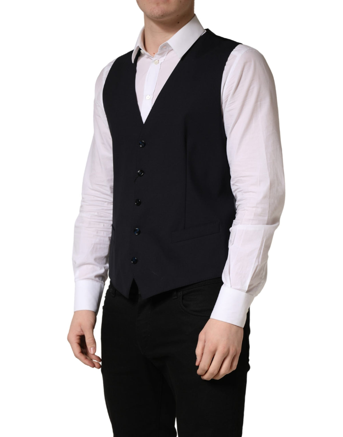 Black Wool Single Breasted Waistcoat Vest