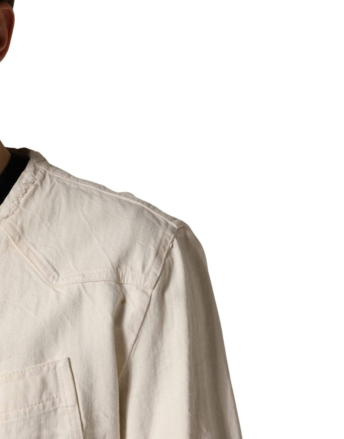 Off White Cotton FullZip Denim Blouson Jacket