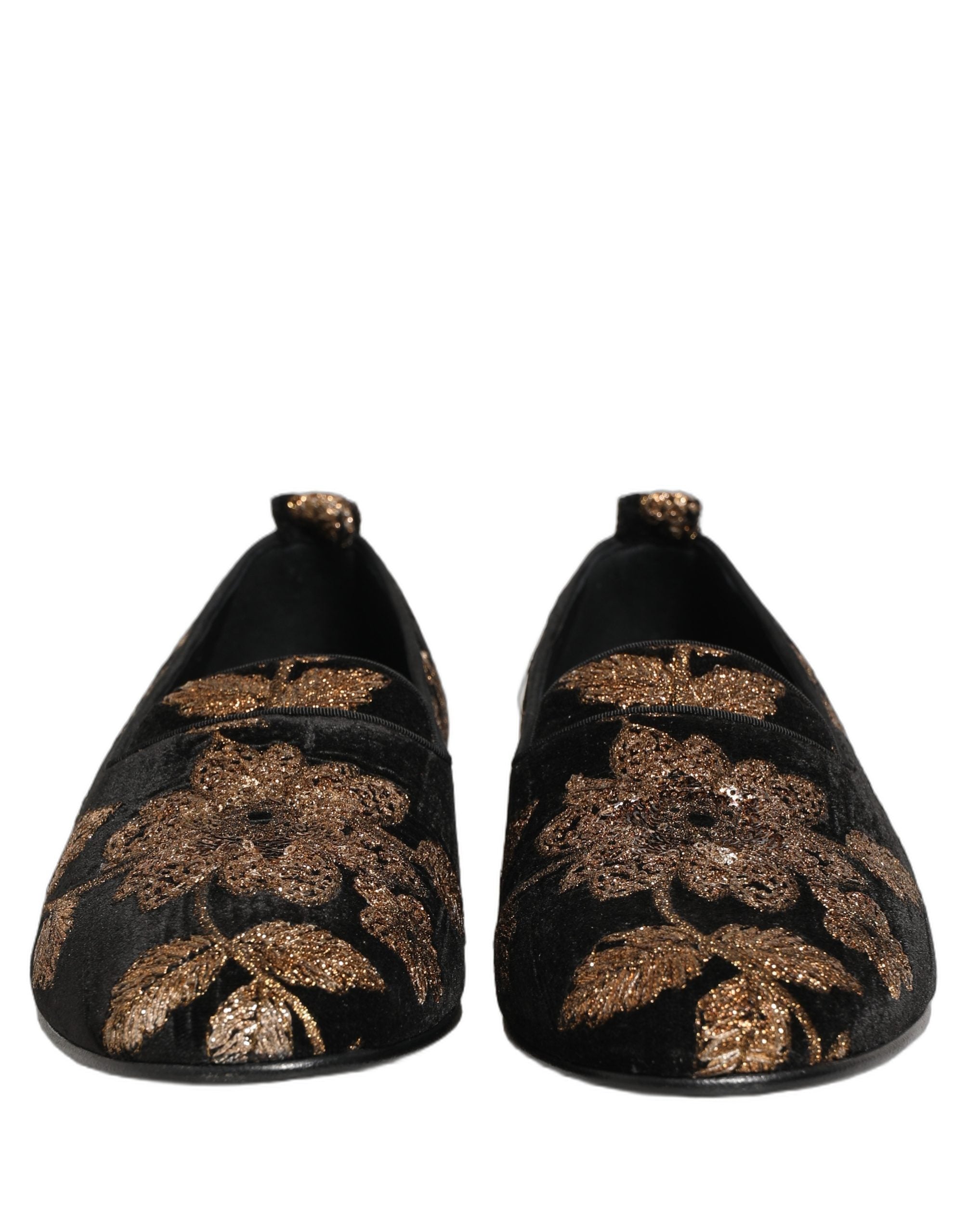 Black Floral Jacquard Dress Loafers Shoes