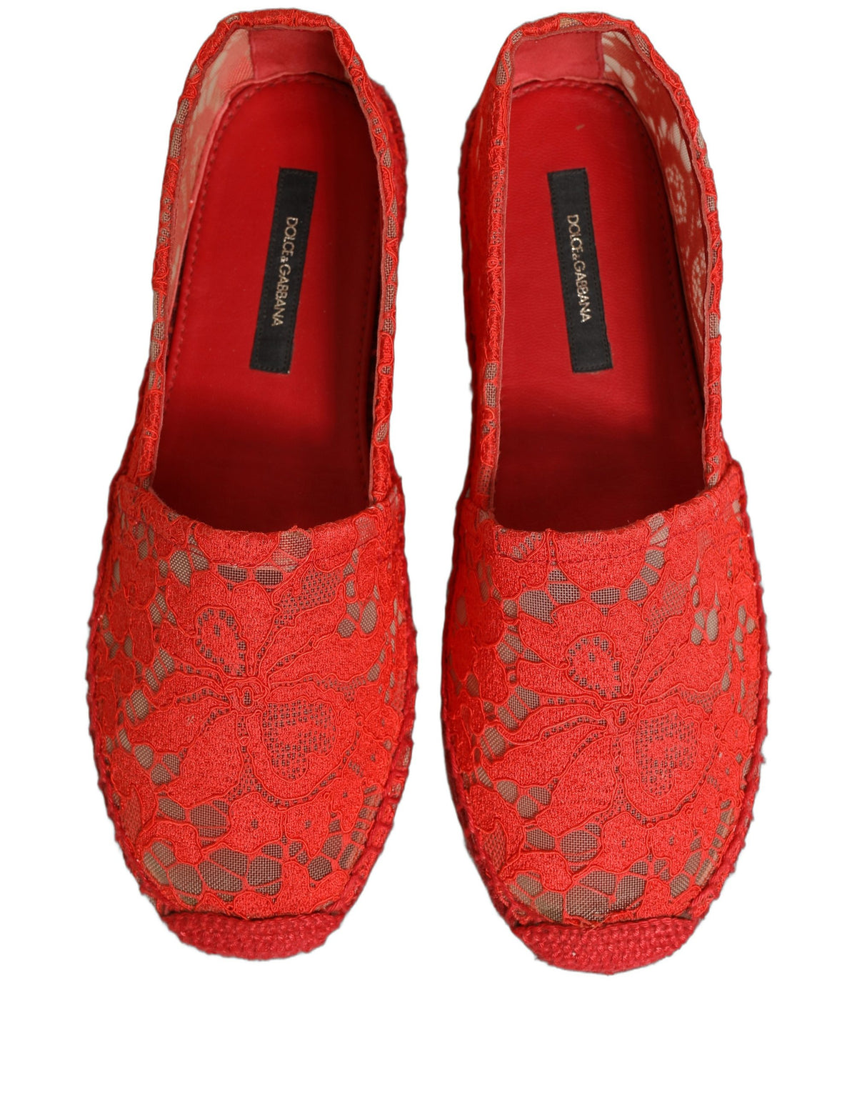 Red Taormina Lace Espadrille Flats Shoes