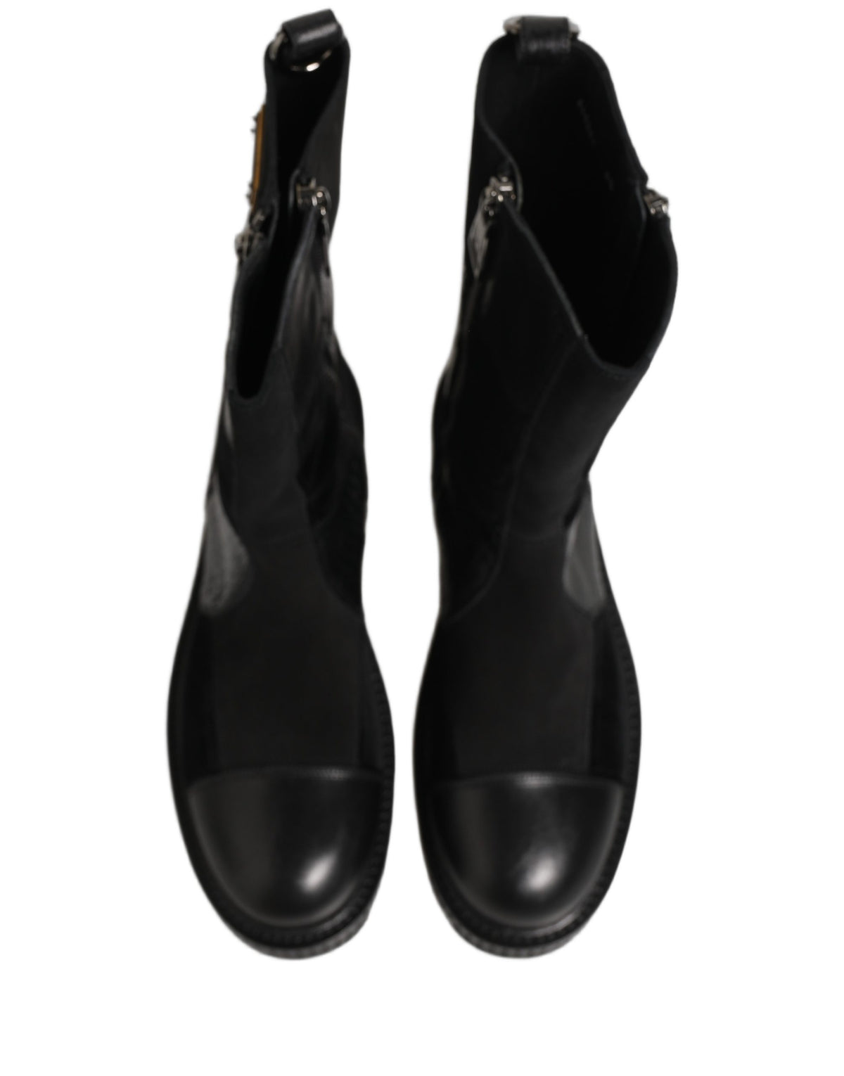 Black Patchwork Leather Mid Calf Boots Shoes