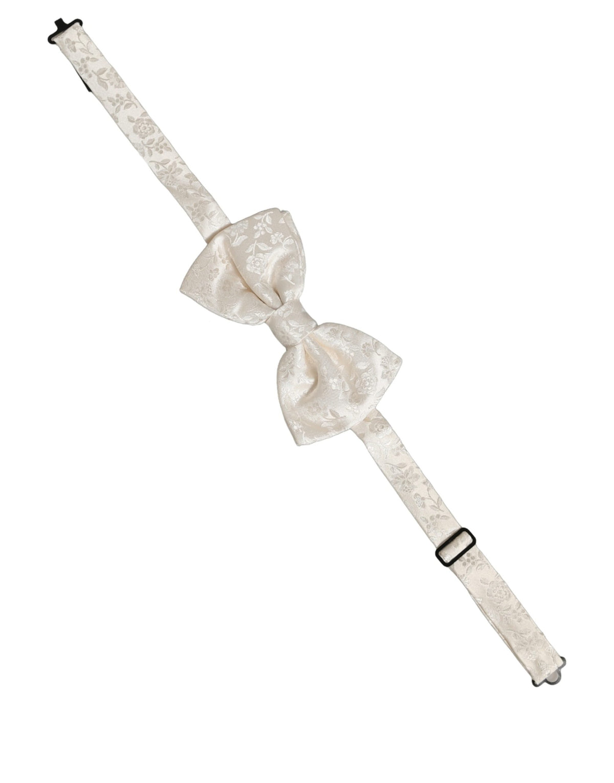 Men White Floral Silk Adjustable Neck Papillon BowTie