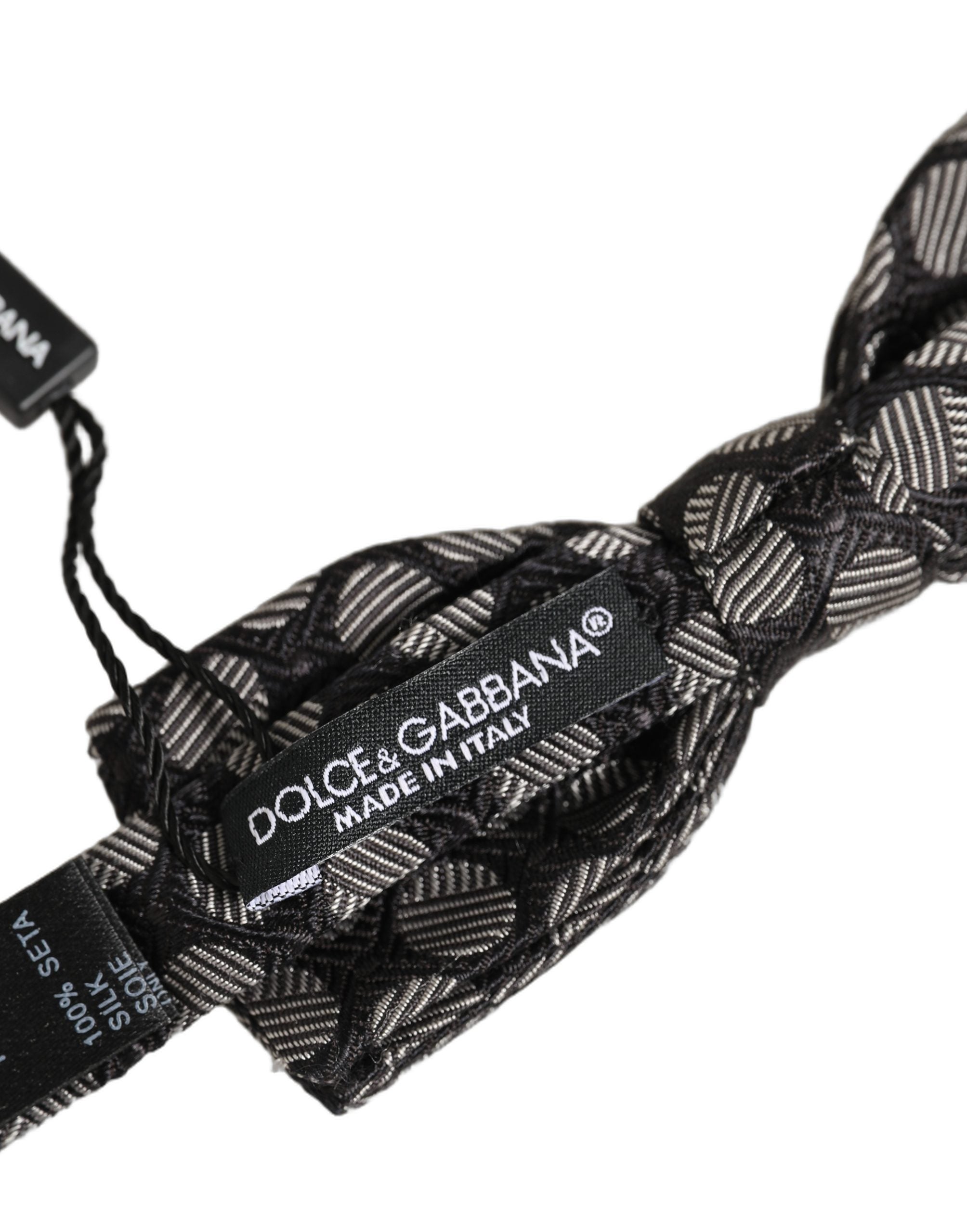 Dark Gray White Geometric Silk Adjustable Neck Papillon Bow Tie