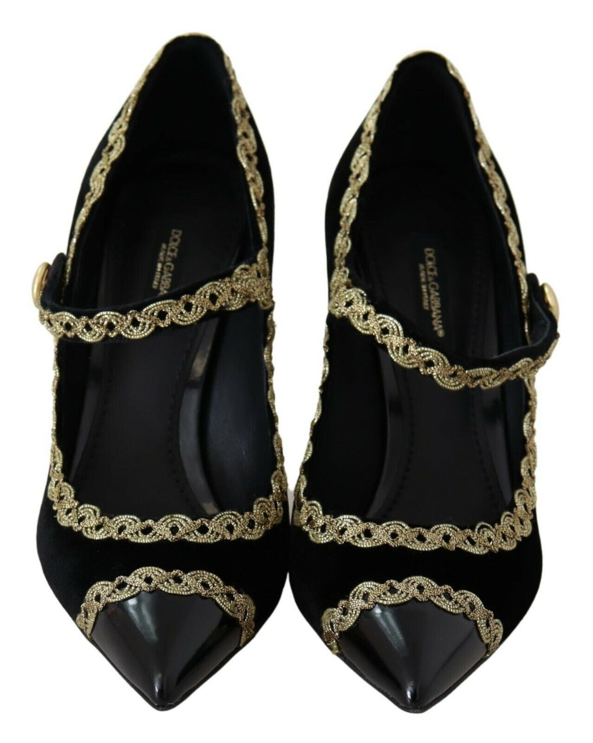 Black Embellished Velvet Mary Jane Pumps Shoes