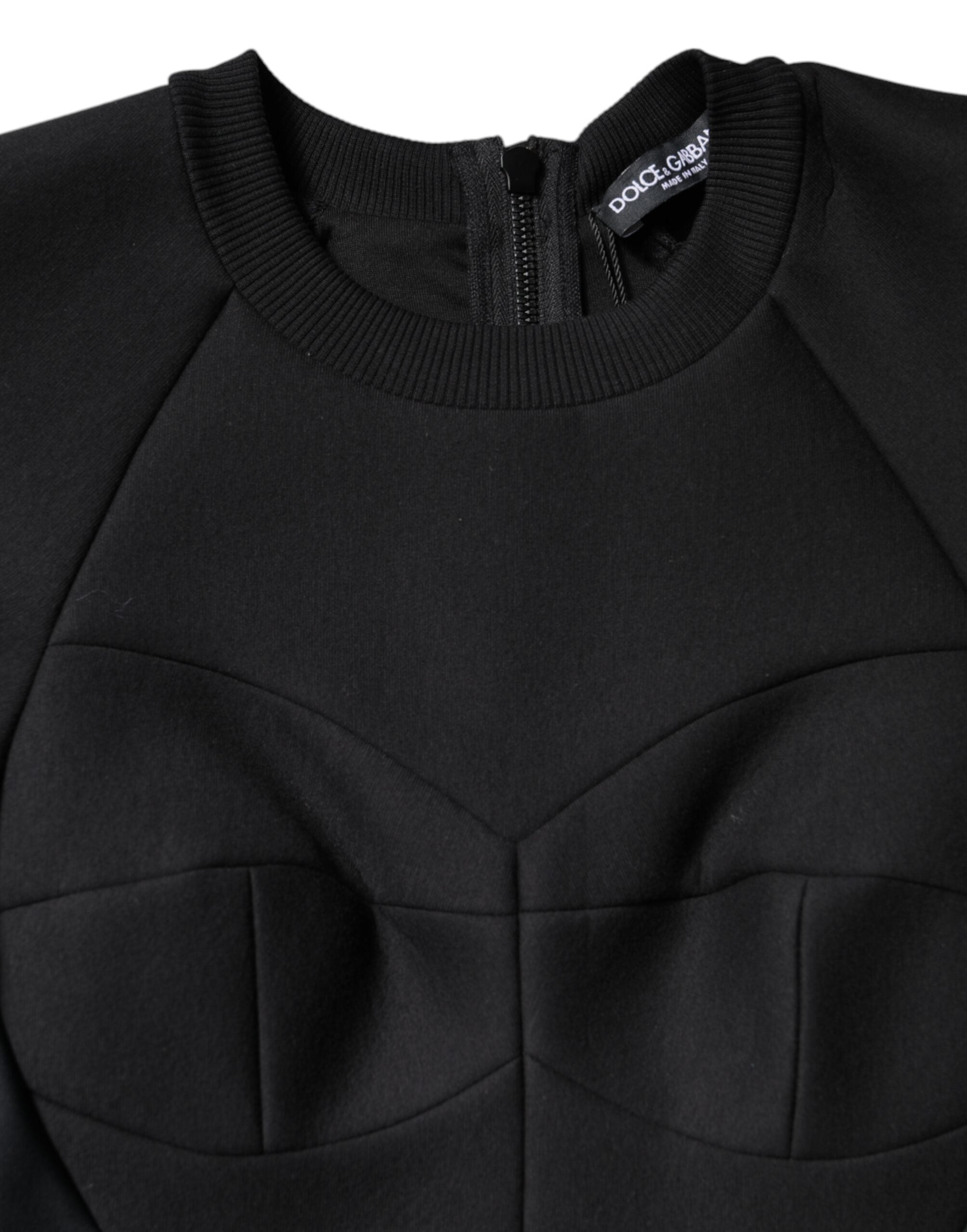 Black Cotton Long Sleeves A-line Mini Dress
