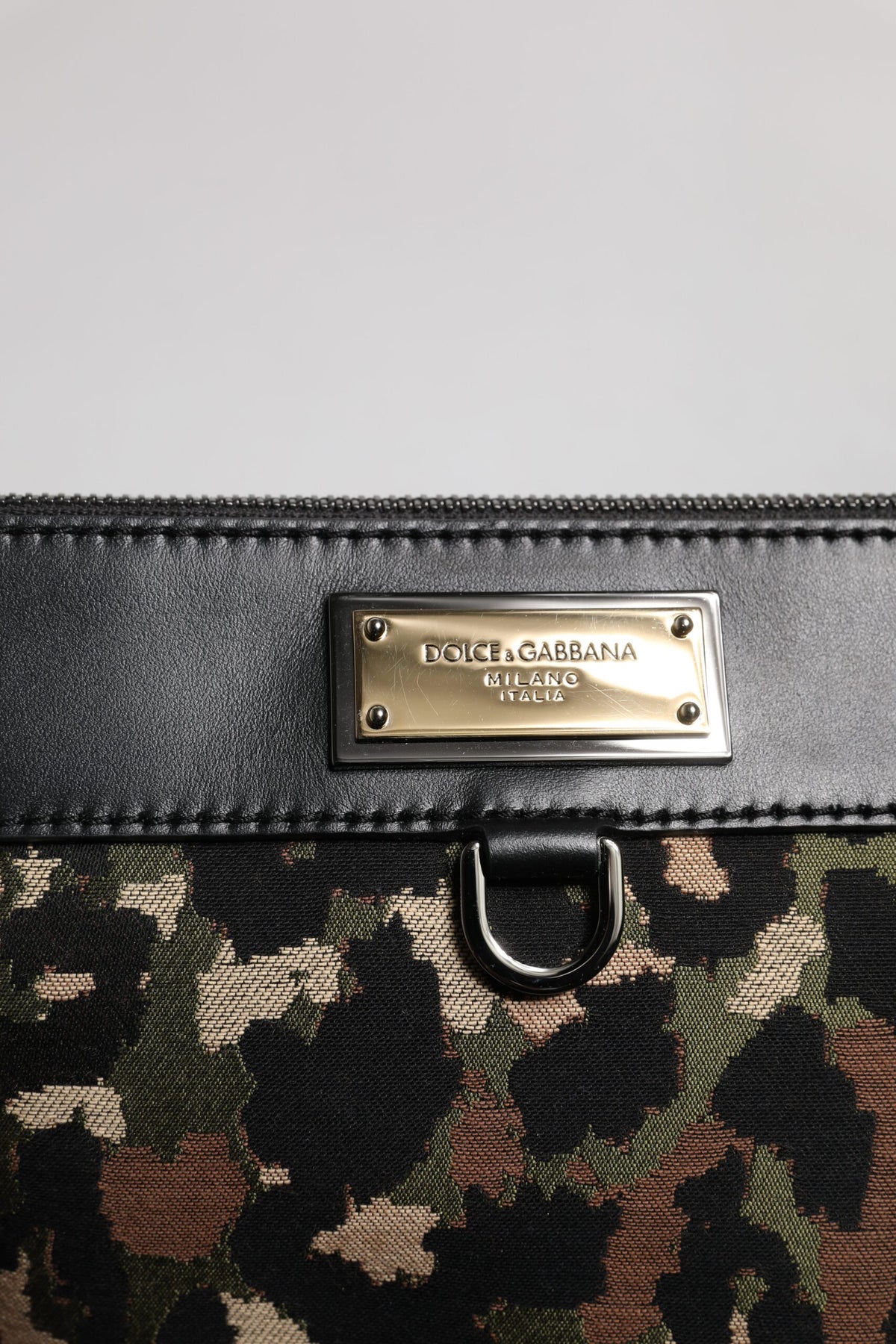 Multicolor Leopard Jacquard Print Logo Plaque Pouch Bag