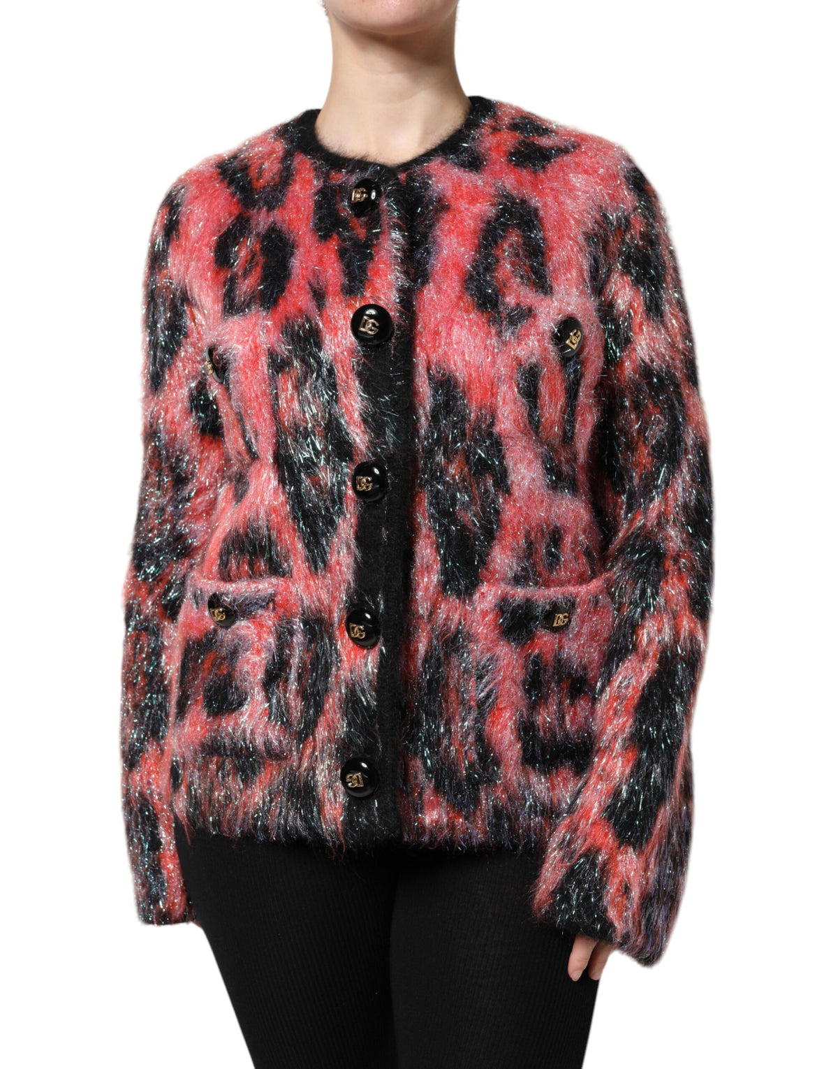 Red Mohair Wool Button Down Cardigan Sweater