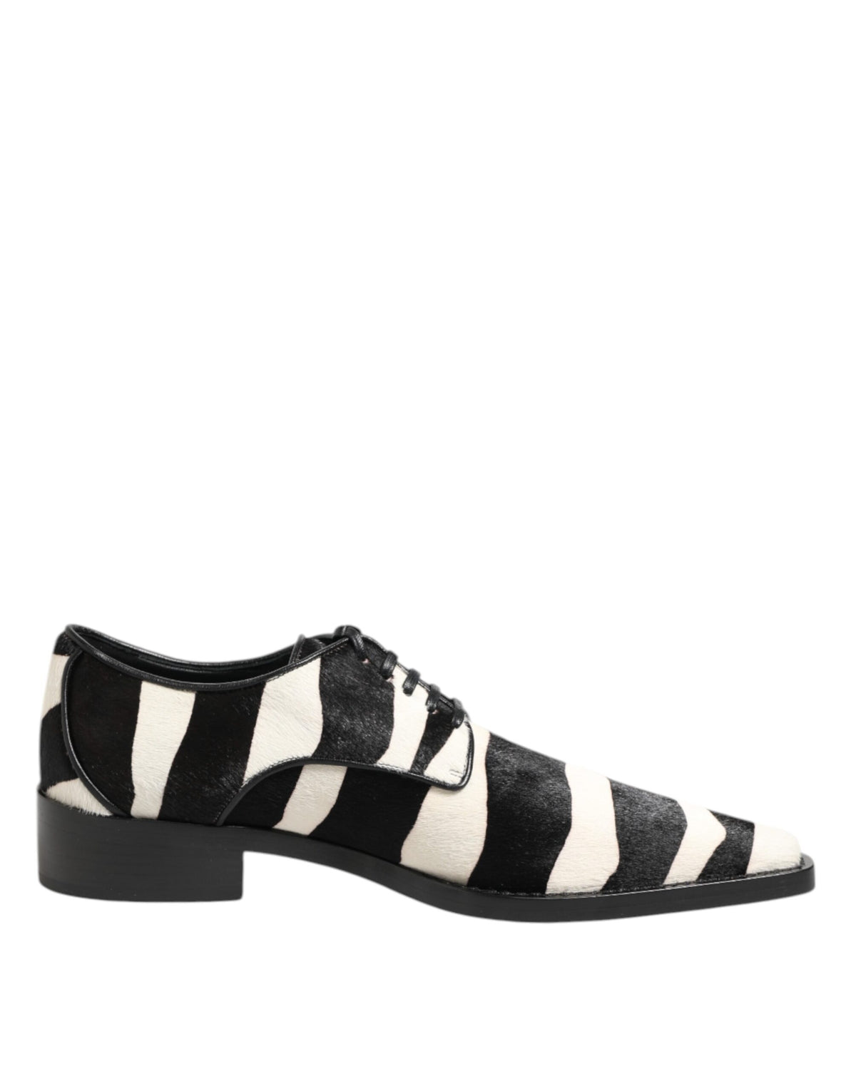 Black White Zebra Pony Fur Dress Shoes
