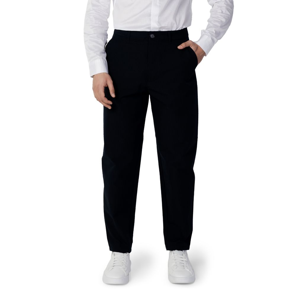 Blue Cotton Casual Pants